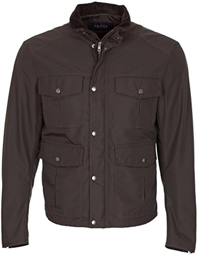 Gucci Men's Brown Velvet Collar Biker Jacket, Brown, M