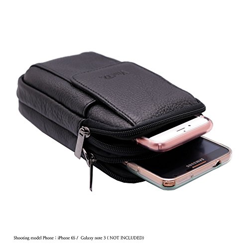 Vidlea Mini Genuine Leather Messenger Bag Cellphone Wallet Case Tool Shoulder Cross Body Bag Carabiner Waist Fanny Pack (H Black) - Thumbnail 5