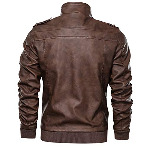 Men Vintage Jacket, NDGDA Male Zipper Stand Collar Solid Imitation Leather Coat Autumn Winter Long Sleeve Solid Color Tops