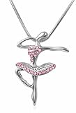 Elegant Pink Crystal Dancing Ballerina Ballet Charm Silver Tone Pendant Necklace - Girls Teens and Women