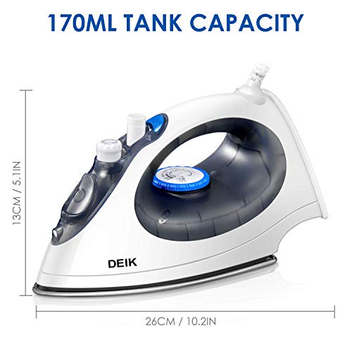 Deik Iron, Steam Iron, 1500 Watt Dry and Steam 2 in 1 Clothes Iron, Anti-drip Nonstick Stainless Steel Iron with Steam Control and 8' 360-degree Swivel Cord, Automatic Shut off, Self- Clean - Thumbnail 7