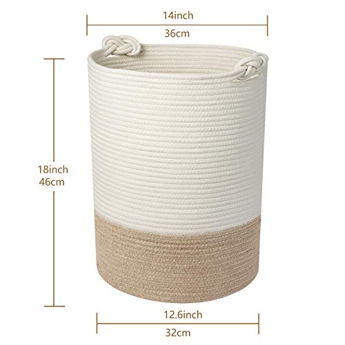 UBBCARE Large Cotton Rope Laundry Basket Woven Blanket Basket Baby Laundry Hamper Toy Storage Bin 18" x 14"