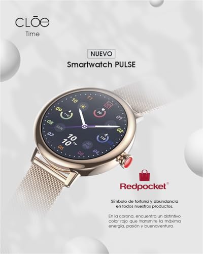 Clōe Pulse Smartwatch para Mujer con Llamadas Bluetooth, Pantalla AMOLED, IA Integrada, Monitoreo de Salud, Más de 100 Deportes, Notificaciones, IP68 y Correa Mesh Premium