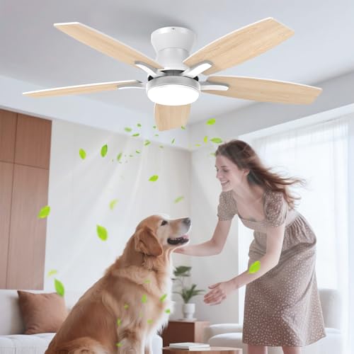 Airwit Ventiladore de Techo, Lámpara Ventilador de Techo 42 Pulgadas/107 cm, Abanico de Techo Silenciosos con Control Remoto y Luz LED para el Hogar, 6 Velocidades, Motor de CC Reversible, Blanco