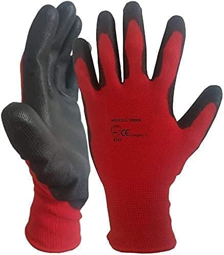 A406 12 Pairs Red Black Nitrile Coated Gloves Nylon Safety Work Gloves