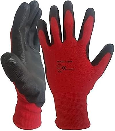 A406 12 Pairs Red Black Nitrile Coated Gloves Nylon Safety Work Gloves