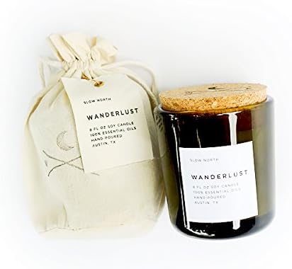 Wanderlust - 8 Oz - Soy Wax Scented Candle with 100% Pure Essential Oils (Cedarwood, Pine, Cypress and Frankicense), Aromatherapy, Reusable Tumbler with Cork Lid, Handpoured in USA