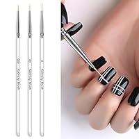 TinaWood 3pcs Professional Nail Art Brush Set Liner Pens Striping Brushes for Short Strokes, Details, Blending, Elongated Lines etc