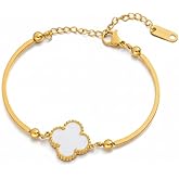 TBAKPU 18K Gold Plated Four Leaf Clover Bangle Bracelet for Women, Stainless Steel Lucky Charm Cuff Bangle, Elegant Jewelry Gift for Birthday