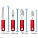 Adaptive Utensils (4-Piece Kitchen Set) Wide, Non-Weighted, Non-Slip Handles for Hand Tremors, Arthritis, Parkinson’s or Elderly use | Stainless Steel Knife, Fork and Spoons (Red - 1 Set)