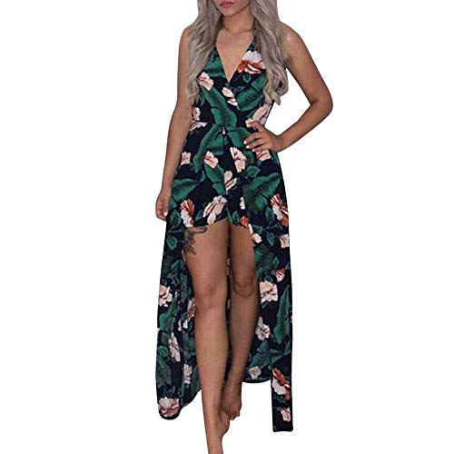 TOTOD Jumpsuit for Women, New Culottes Summer V-Neck Flower Party Playsuit Bohemian Floral Print Sexy Short Trousers Green