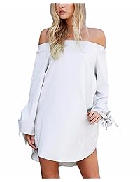 StyleDome - Mini vestido de manga larga para mujer, sin tirantes, con hombros descubiertos, elegante