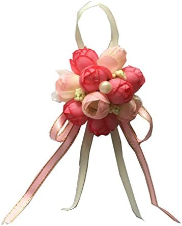 Derker Silk Flower Wrist Corsage with Elastic Bands for for Prom, Party, Wedding (Hot Pink + Pink)