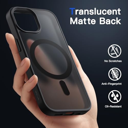 JETech Magnetic Case for iPhone 13 6.1-Inch Compatible with MagSafe, Translucent Matte Back Slim Shockproof Phone Cover (Black)