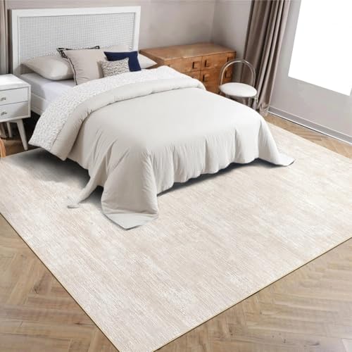 LuxFocus Washable Living Room Rug, 240 x 340 cm, Modern Plain Bedroom Rug, Plain Design with Texture, Non-Slip Short Pile Rug for Children's Room, Office, Dining Room, Beige