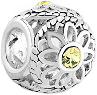 Mel Crouch Open Daisy Flower Charms Filigree Crystal Charms Beads for Snake Chain Bracelets