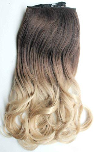 17 Inches One Piece Half Head Wavy Curly Ombre Clip in Hair Extensions 120grams (Dark brown to sandy blonde)