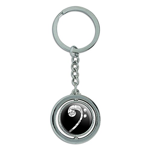 Sheet Music Bass Clef Music Spinning Round Metal Key Chain Keychain Ring