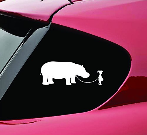 Slap-Art Girl Walking a Hippopotamus Vinyl Decal Sticker | Whimsical Hippo Art