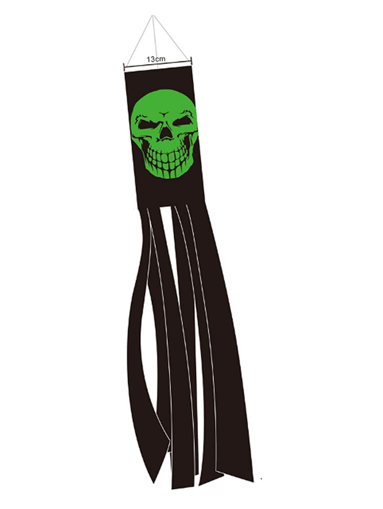 Halloween Skeleton Hanging Flag Banners Green Door Halloween Decoration Garden Yard Ghost Hanging Windsock Flag, Non Luminous
