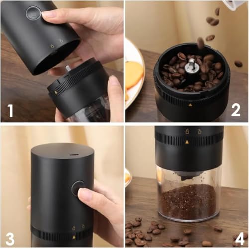 Moedor De Café Elétrico Premium Portátil, Ajustável, Recarregável USB, Com Rebarbas De Cerâmica, Compacto Para Viagens E Escritório Ideal para Espresso, Preto.