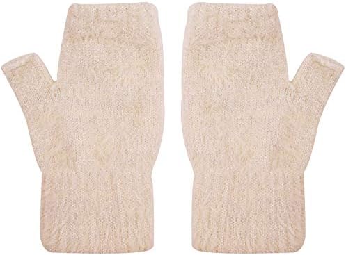 CEAJOO Women's Fingerless Gloves Winter Stretch Thick Wool Knit