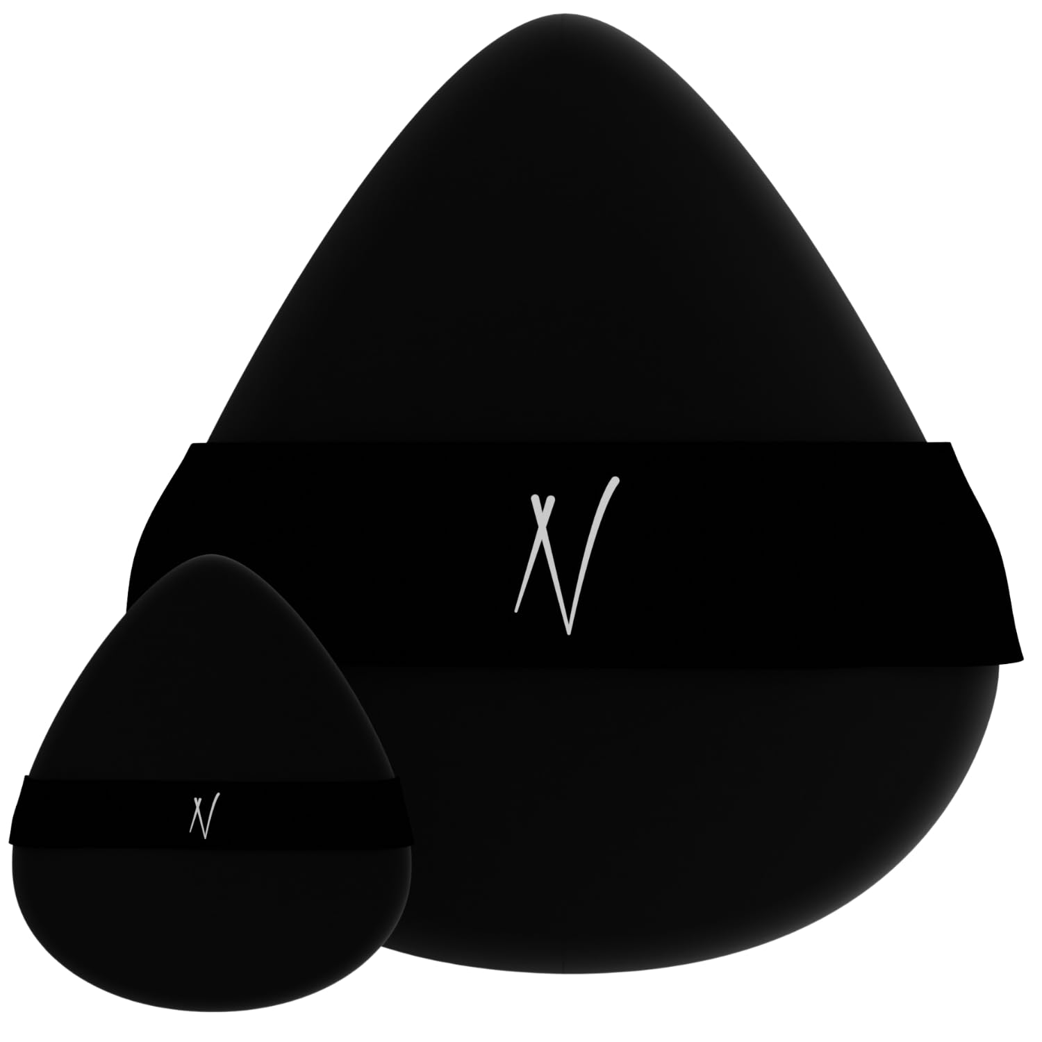 Nanshy Velvet Powder Puff Face Triangle - Fluffy Black Duo Big & Small (Mini & Extra Large) - Pressed Make Up & Loose Setting Powder SIlk Velour Cosmetics Beauty Corner Finger Sponge