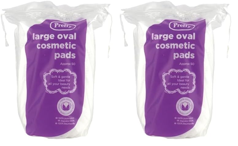 Pretty 50 Large Oval Cotton Cosmetic Pads/Discs - Lint Free, Non Fleecing (Pack of 2)