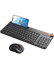 CHESONA Wireless Keyboard and Mouse Combo, Multi-Device Rechargeable Bluetooth Keyboard and Mouse with Phone Holder, Dual-Mode (Bluetooth 5.0+3.0+2.4GHz), Compatible with Mac/Windows/iOS/Android, Black Orange