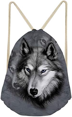 Upetstory Gym Sack Bag Teens Grey Wolf Printed Children Trip Sport Drawstring Backpacks for Kids Boys Girls Lightweight Sackpack