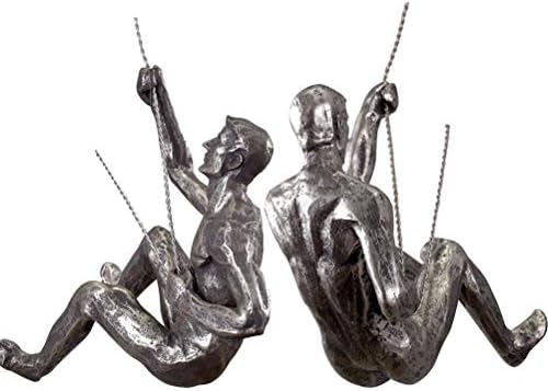Creproly 2Pcs Resin Creative Climbing Man Wall Sculpture Nordic Style Figurine Hand-Finished Statue for Home Art Decor Silver (Set B)
