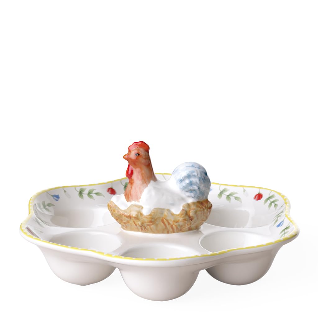 Villeroy & Boch – Spring Awakening Egg Plate Rooster & Hen 20 cm, Microwave Safe, Easter Decorations Home, Easter Gifts for Adults, Premium Porcelain