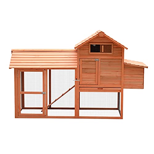 PawHut 82" Deluxe Chicken Coop Wooden Hen House with Run and Nesting Box Poultry Cage Pen for Backyard Rabbit Hutch
