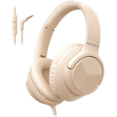 Kopfhörer mit Kabel und Mikrofon, Over-Ear Kabelkopfhörer mit 3,5mm Klinkenstecker, Faltbar Kabelgebundene Kopfhörer mit 1,5 m Verwicklungsfreier Nylo