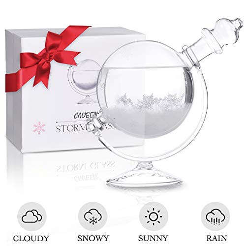 CAVEEN Storm Glass Weather Station Creative Weather Predictor Desktop Globe Storm Crystal Weather Forecaster Stylish Decorative Glass Barometer Bottle with Glass Base for Home and Office Large