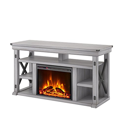 Ameriwood Home Wildwood Fireplace TV Stand, Rustic White Beachfront Decor