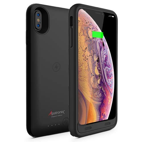 Alpatronix iPhone Xs Max Battery Case, Portable Protective Extended Charger Cover with Qi Wireless Charging Compatible with iPhone Xs Max (6.5 inch) BX10 Max - (Black)