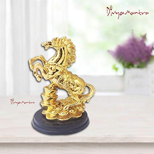 image for Divya Mantra Decorative Golden Feng Shui Horse On Wealth Ingots Vastu 