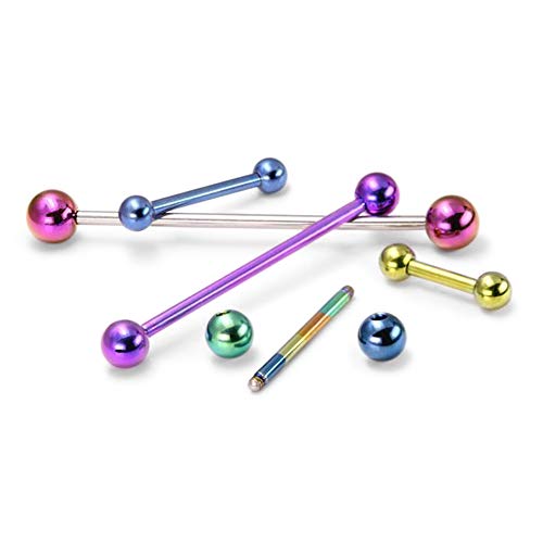Painful Pleasures 14g Titanium Straight Barbell 1/4-7/8" - 18 Color Choices - 1.6mm ~ 14g - 12mm~15/32" with 4mm Balls - Green