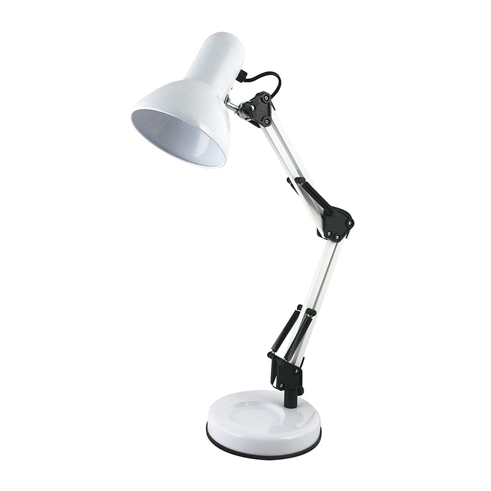 Homelife for easy living 35W "Swing Poise" Hobby Desk Lamp - Tilt / Swivel Head - 35cm Swing Arm - Max. Height 52cm - Weighted Base with Desk Tidy - Inline Switch - L945WH - White
