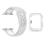 OULUOQI 38mm Apple Watch Case with Band, Silicone Sport iWatch Band with Shock-proof Protective Case for Apple Watch Series 2, Series 1,Sport and Edition, S/M Size - Gray / White