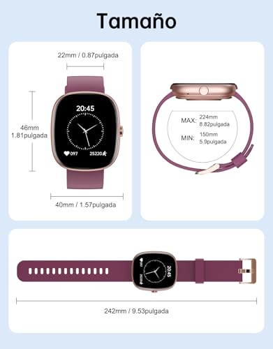 GUIJITUO Women's Smart Watch with Bluetooth 5.4, Smartwatch 1.85 Inch AMOLED for Android iOS, Pedometer with 113+ Sports and 5ATM Waterproof, Fitness Bracelet with Sleep Monitor/SpO2 (Purple) | Whatsapp Notificaciones, 1.8" Smartwatch con SpO2/Pulsómetro/Monitor de Sueño, 113 Modos Deportes