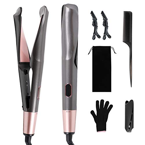 DigHealth Ceramic Tourmaline Ionic Flat Iron Hair Straightener & Curler 2 in 1 with Adjustable Temp, 1 Inch Twist Plate Dual Voltage Travel Hair Styling Tool with LCD Digital Display