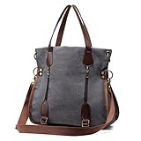Women's Canvas Tote Bag Top Handle Bags Crossbody Messenger Bag Shoulder Handbag (Gray)