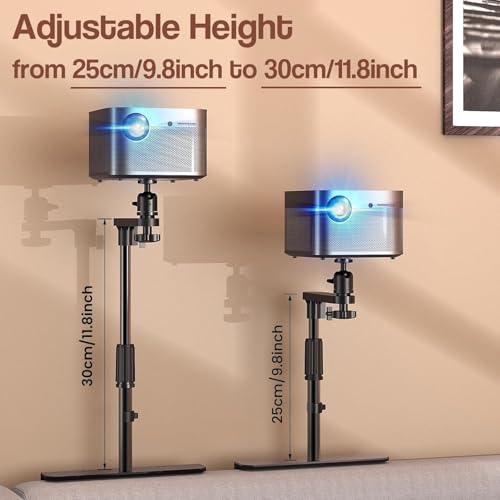 CENXI Bed Sofa Projector Stand, Height Adjustable Mount Base, 360° Rotation, Universal Bedside Projector Bracket Holder Compatible with Most Projectors with Cable Ties