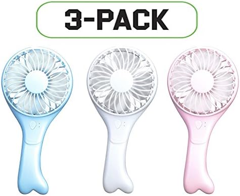 TRonic Portable Folding Personal Desktop Fan with USB Rechargeable Battery - 3 pack (Pink, Blue &amp; White)
