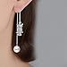 megko Owl Dangle Earrings Pearl Threader 925 Sterling Silver Chain Tassel Earrings 4.8 Inches