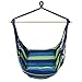 Finehter Hanging Rope Hammock with Pillow Set|Hanging Chair Swing seat for Indoor Outdoor Use|265 lbs Weight Capacity,Blue & Green Stripe,No Fade