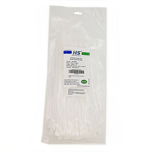 HS White Cable Ties 10" Zip Ties 50 Lbs (100 Pack) Medium Clear Zip Ties for Office Home Outdoor Cable Management