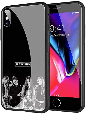 GUOZHAO Phone Case iPhone X/XS,GZA-13 Blackpink Rose Lisa Jennie Jisoo Tempered Glass Back Black Cover and Soft Silicone Rubber Bumper Frame for Scratch-Resistant and Anti-Scratch Absorption